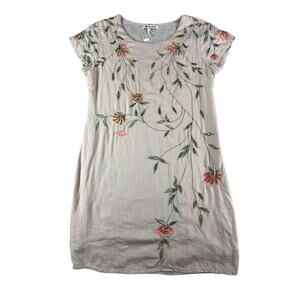 Mira Dress Womens Small Brown Floral Knit Sequin Lightweight Short Sleeve